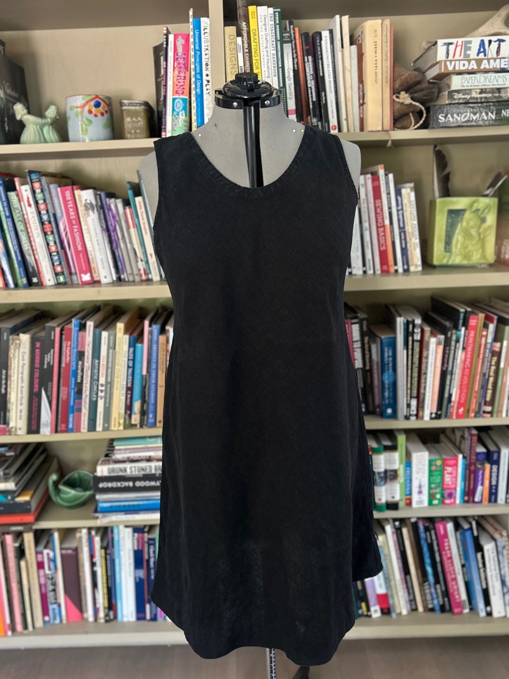 Eileen Fisher Black 100% Irish Linen Sleeveless Mini Dress | Size L